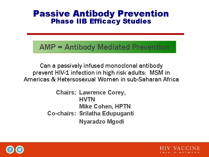 Passive Antibody Prevention Phase IIB Efficacy Studies AMP = Antibody Mediated Prevention Can a