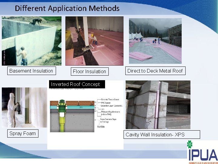 Different Application Methods Basement Insulation Floor Insulation Direct to Deck Metal Roof Inverted Roof