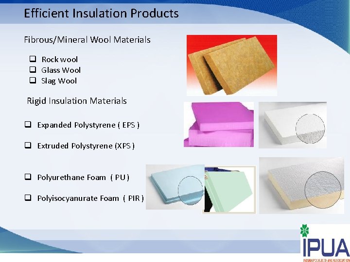 Efficient Insulation Products Fibrous/Mineral Wool Materials q Rock wool q Glass Wool q Slag