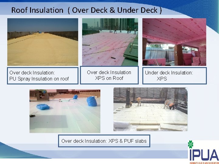 Roof Insulation ( Over Deck & Under Deck ) Over deck Insulation: PU Spray
