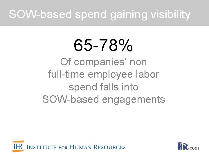 SOW-based spend gaining visibility 65 -78% Of companies’ non full-time employee labor spend falls