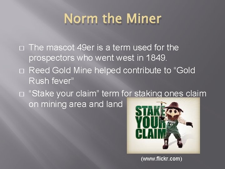 Norm the Miner � � � The mascot 49 er is a term used