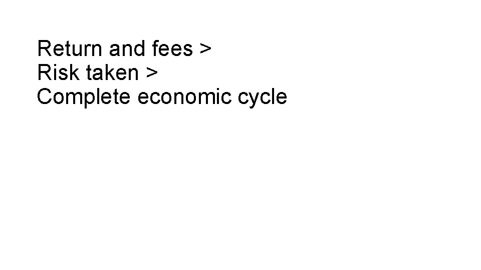 Return and fees > Risk taken > Complete economic cycle Return and fees > Risk taken > Complete economic cycle