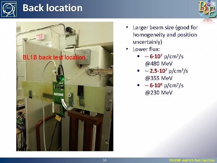Back location • Larger beam size (good for homogeneity and position uncertainly) • Lower