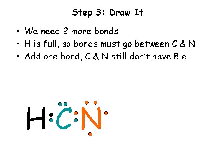 Step 3: Draw It • We need 2 more bonds • H is full, Step 3: Draw It • We need 2 more bonds • H is full,