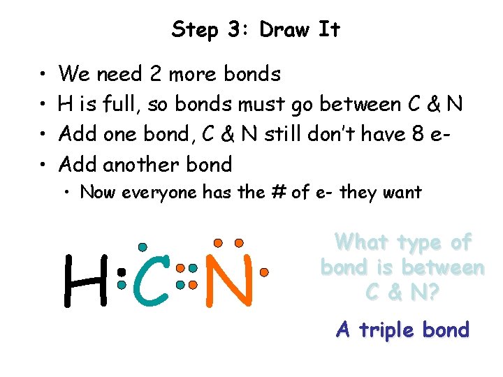 Step 3: Draw It • • We need 2 more bonds H is full, Step 3: Draw It • • We need 2 more bonds H is full,