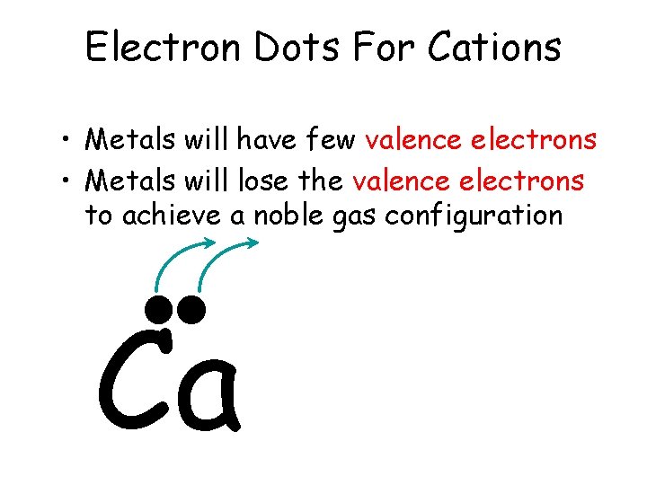 Electron Dots For Cations • Metals will have few valence electrons • Metals will Electron Dots For Cations • Metals will have few valence electrons • Metals will