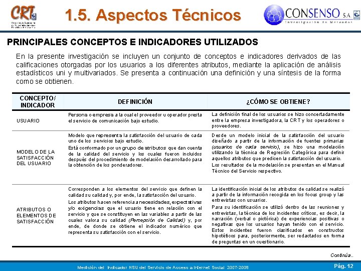 1. 5. Aspectos Técnicos PRINCIPALES CONCEPTOS E INDICADORES UTILIZADOS En la presente investigación se