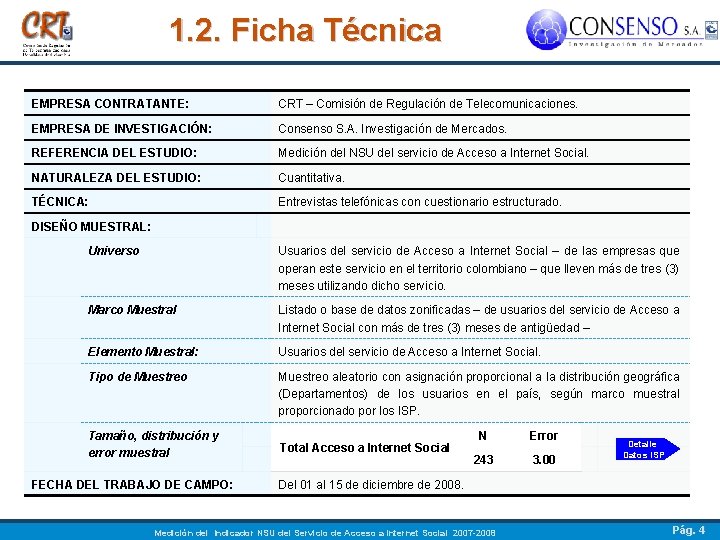 1. 2. Ficha Técnica EMPRESA CONTRATANTE: CRT – Comisión de Regulación de Telecomunicaciones. EMPRESA