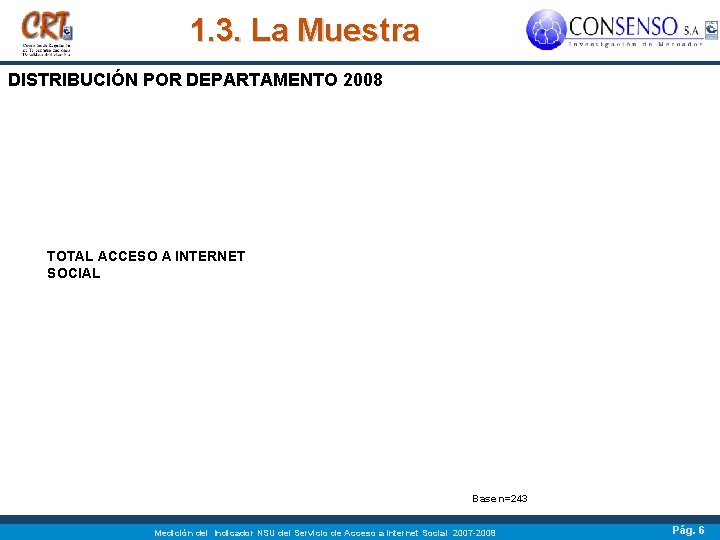 1. 3. La Muestra DISTRIBUCIÓN POR DEPARTAMENTO 2008 TOTAL ACCESO A INTERNET SOCIAL Base