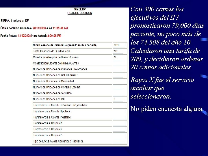 Con 300 camas los ejecutivos del H 3 pronosticaron 79, 000 días paciente, un