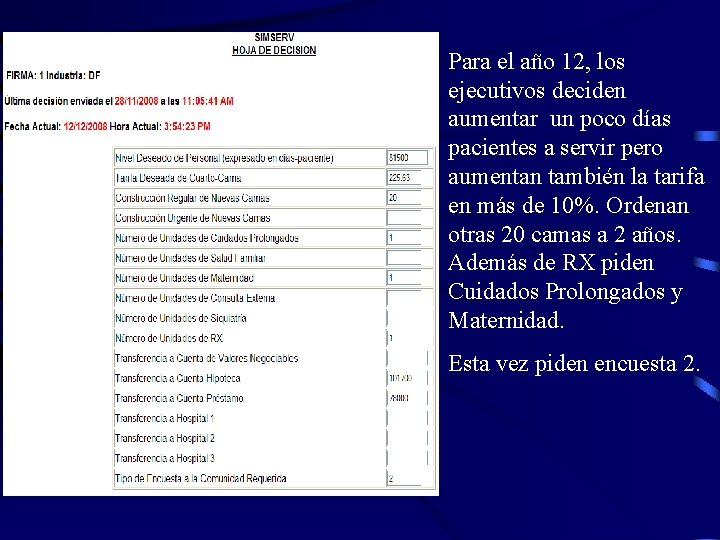 Para el año 12, los ejecutivos deciden aumentar un poco días pacientes a servir