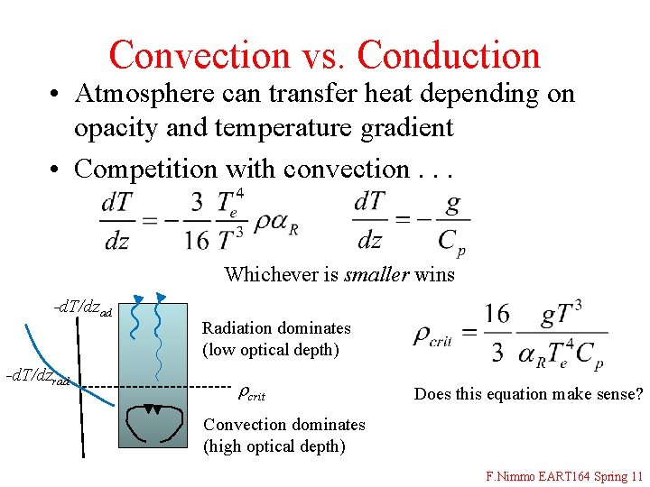 Convection vs. Conduction • Atmosphere can transfer heat depending on opacity and temperature gradient