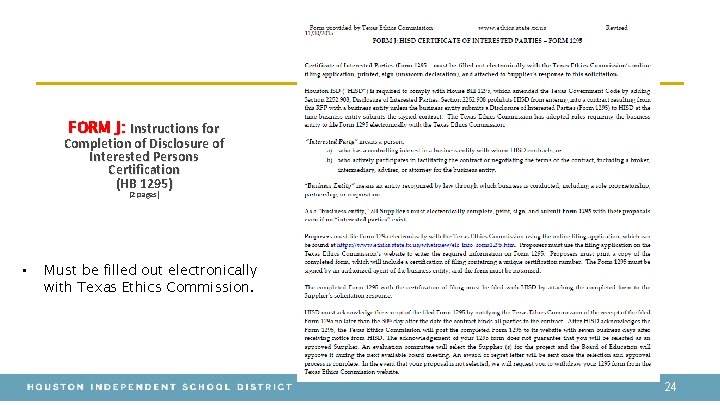 FORM J: Instructions for Completion of Disclosure of Interested Persons Certification (HB 1295) (2