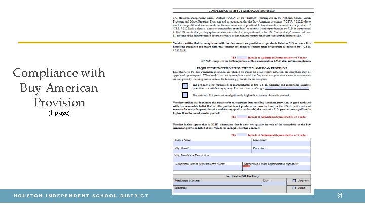 Compliance with Buy American Provision (1 page) 31 