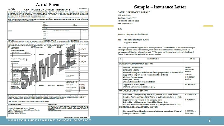 Acord Form Sample – Insurance Letter 9 