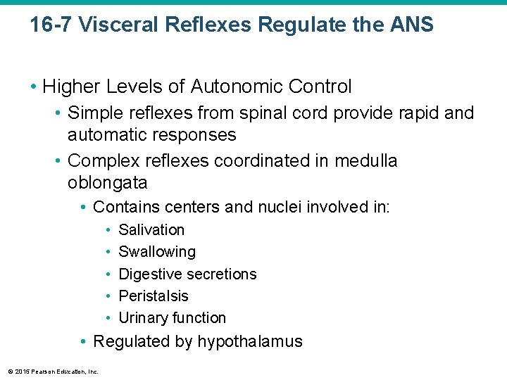 16 -7 Visceral Reflexes Regulate the ANS • Higher Levels of Autonomic Control •
