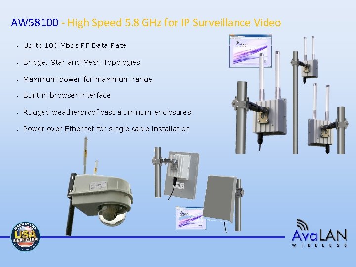 AW 58100 - High Speed 5. 8 GHz for IP Surveillance Video • Up