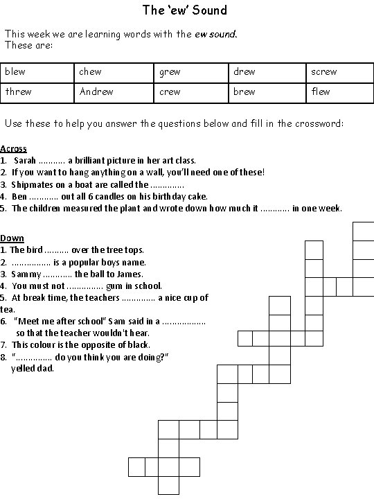 The ‘ew’ Sound This week we are learning words with the ew sound. These