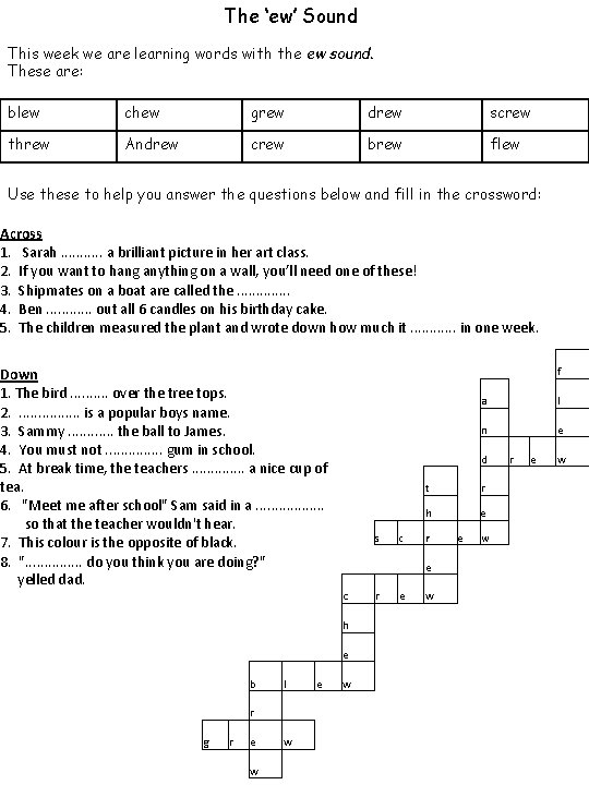 The ‘ew’ Sound This week we are learning words with the ew sound. These