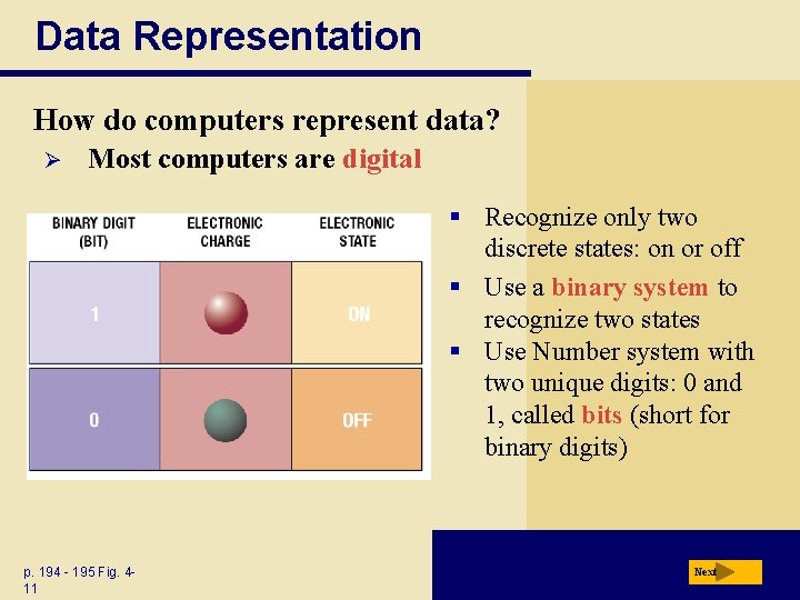 Data Representation How do computers represent data? Ø Most computers are digital § Recognize
