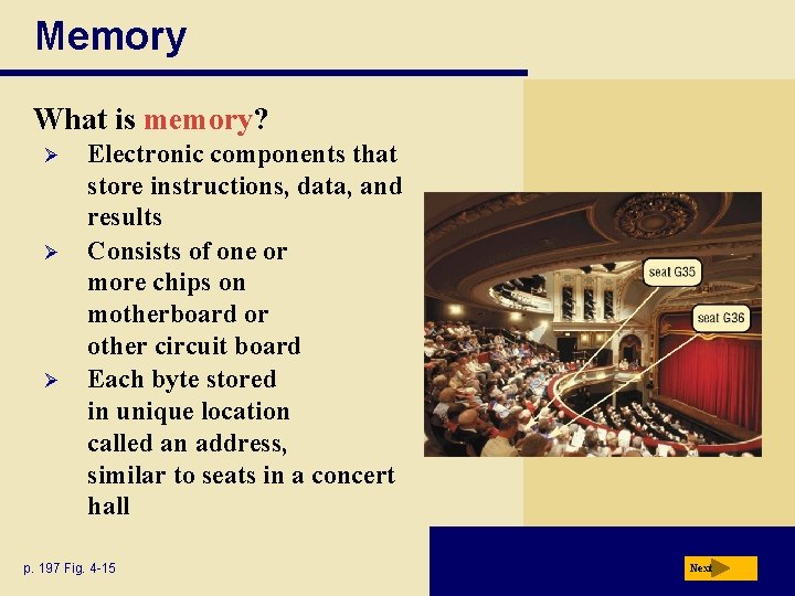 Memory What is memory? Ø Ø Ø Electronic components that store instructions, data, and