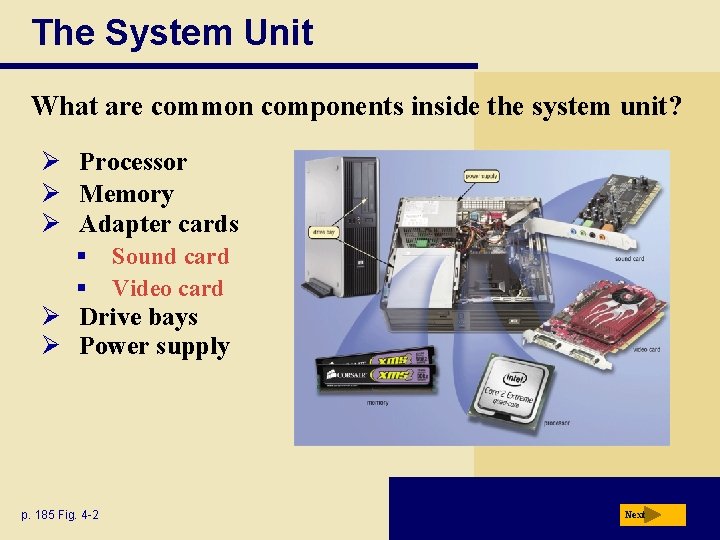 The System Unit What are common components inside the system unit? Ø Processor Ø