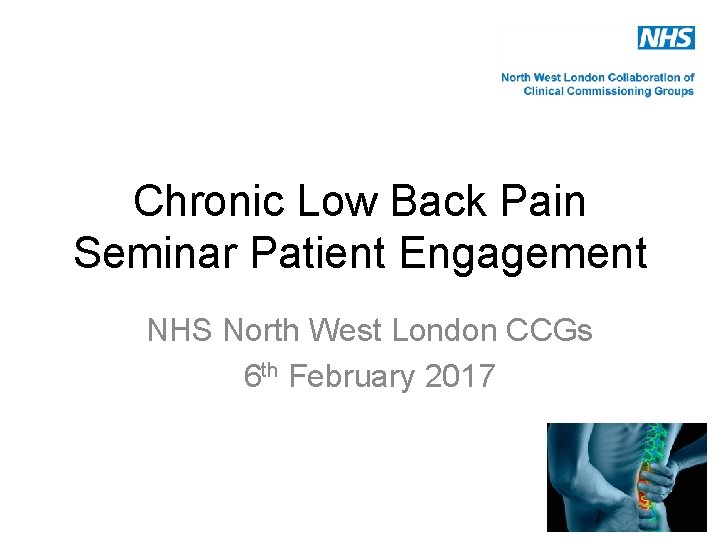 Chronic Low Back Pain Seminar Patient Engagement NHS North West London CCGs 6 th