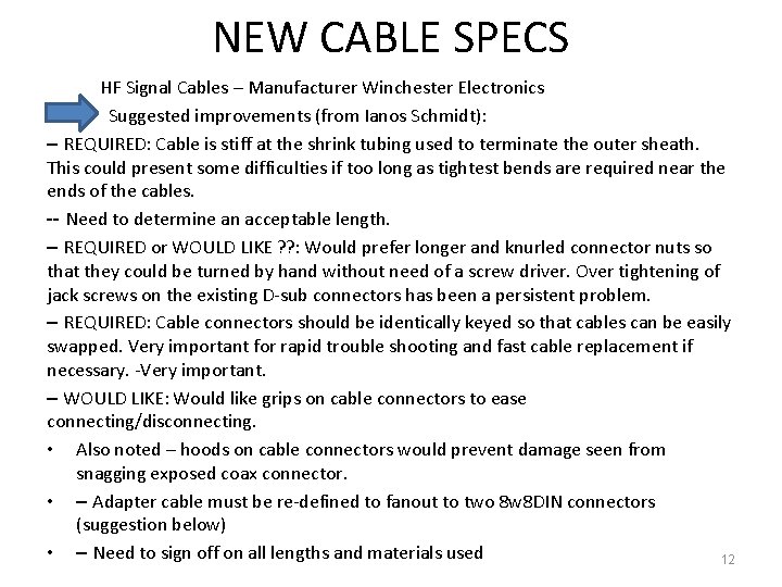 NEW CABLE SPECS HF Signal Cables – Manufacturer Winchester Electronics • Suggested improvements (from