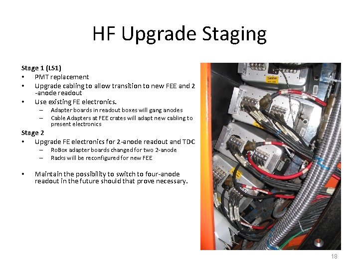 HF Upgrade Staging Stage 1 (LS 1) • PMT replacement • Upgrade cabling to