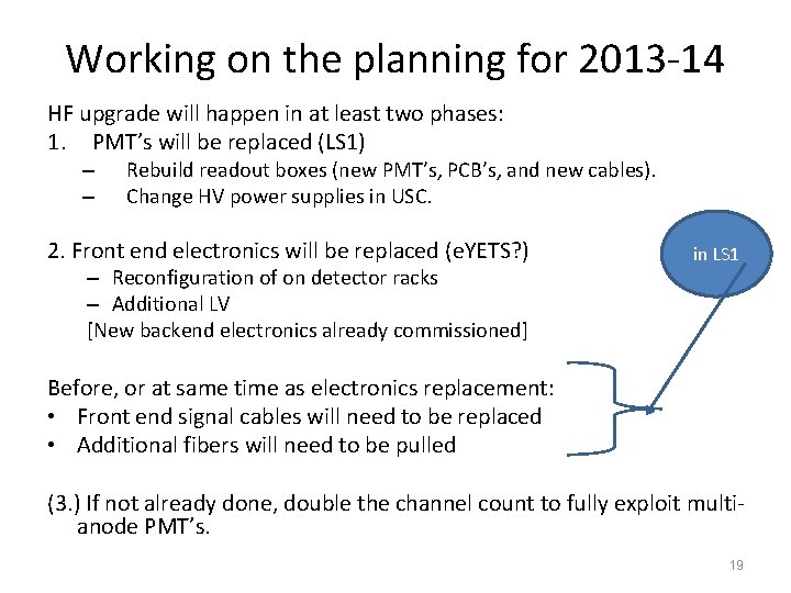 Working on the planning for 2013‐ 14 HF upgrade will happen in at least