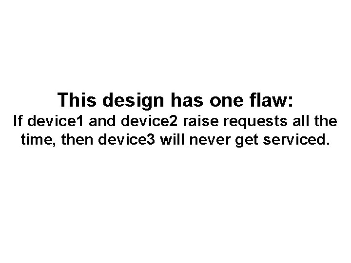 This design has one flaw: If device 1 and device 2 raise requests all