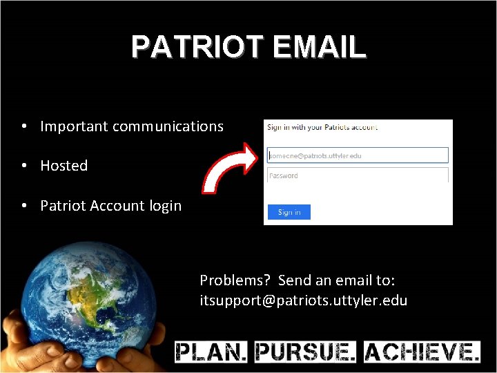 PATRIOT EMAIL • Important communications • Hosted • Patriot Account login Problems? Send an