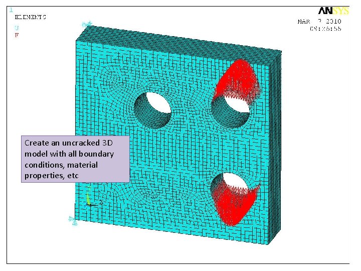Create an uncracked 3 D model with all boundary conditions, material properties, etc 