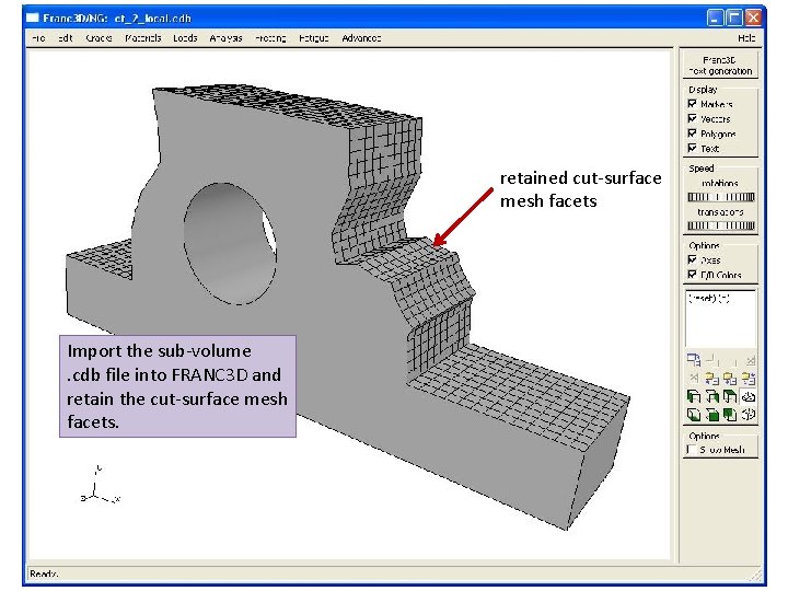 retained cut-surface mesh facets Import the sub-volume. cdb file into FRANC 3 D and