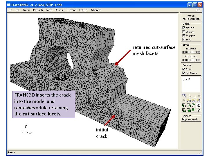 retained cut-surface mesh facets FRANC 3 D inserts the crack into the model and