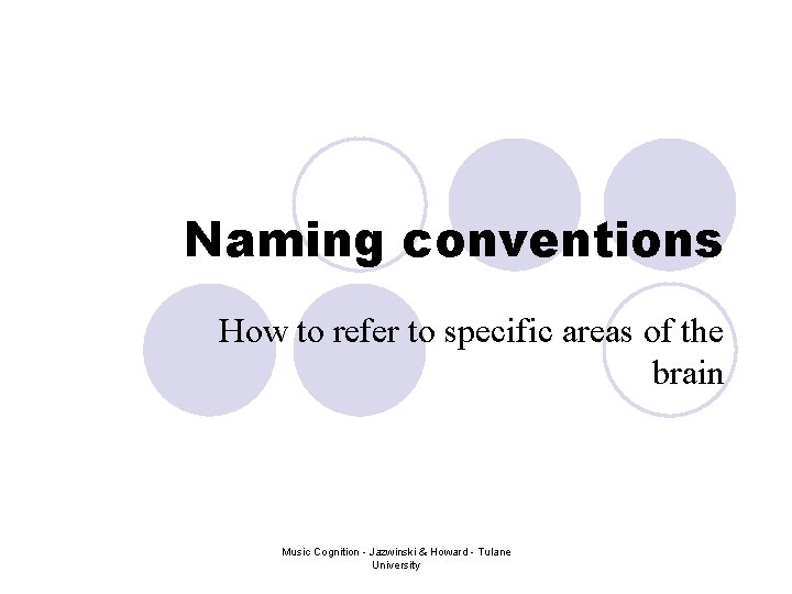 Naming conventions How to refer to specific areas of the brain Music Cognition - Naming conventions How to refer to specific areas of the brain Music Cognition -