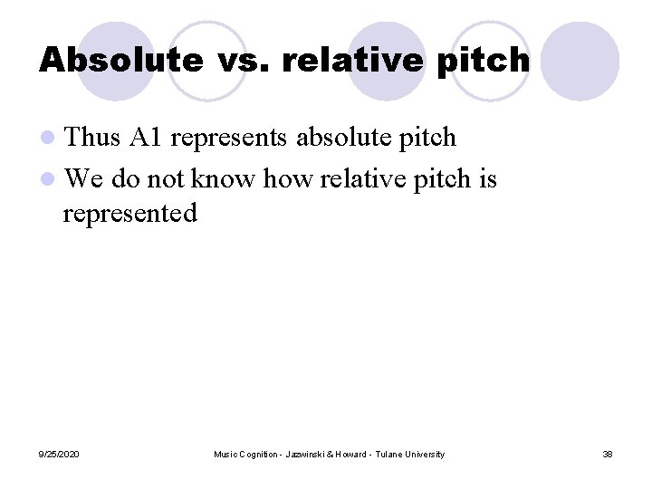 Absolute vs. relative pitch l Thus A 1 represents absolute pitch l We do Absolute vs. relative pitch l Thus A 1 represents absolute pitch l We do