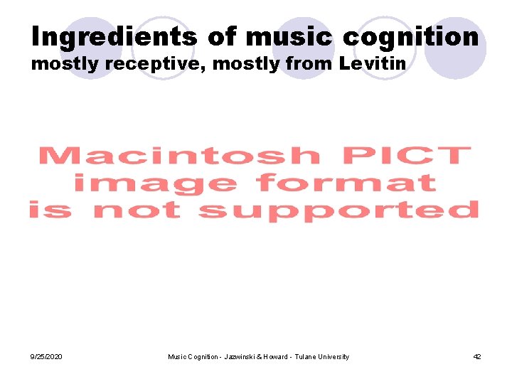 Ingredients of music cognition mostly receptive, mostly from Levitin 9/25/2020 Music Cognition - Jazwinski Ingredients of music cognition mostly receptive, mostly from Levitin 9/25/2020 Music Cognition - Jazwinski