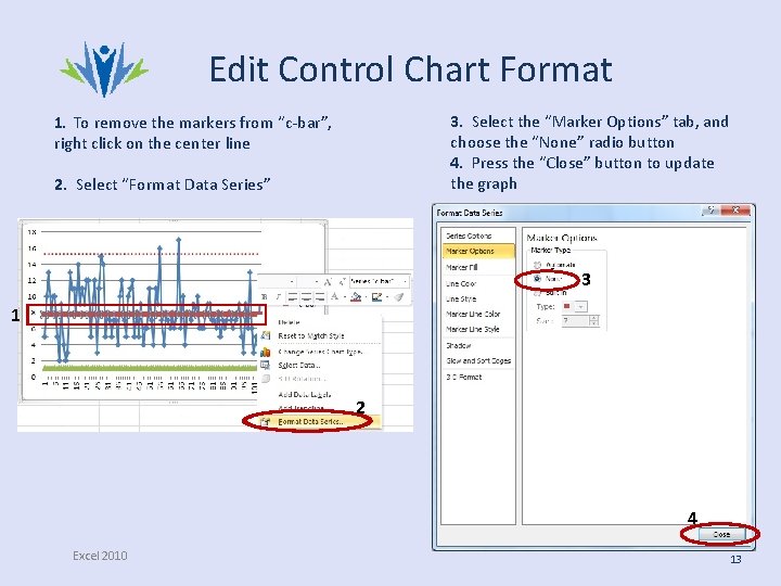Edit Control Chart Format 3. Select the “Marker Options” tab, and choose the “None” Edit Control Chart Format 3. Select the “Marker Options” tab, and choose the “None”