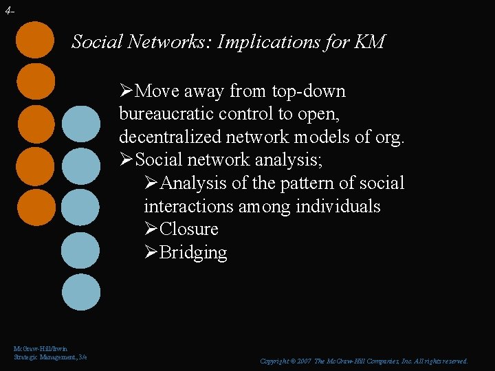 4 - Social Networks: Implications for KM ØMove away from top-down bureaucratic control to