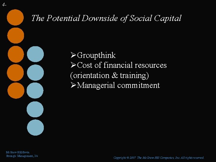 4 - The Potential Downside of Social Capital ØGroupthink ØCost of financial resources (orientation