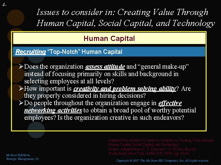 4 - Issues to consider in: Creating Value Through Human Capital, Social Capital, and