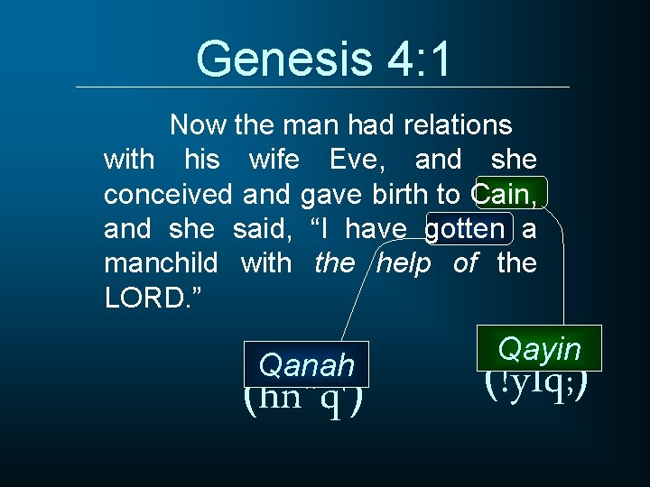 Genesis 4: 1 Now the man had relations with his wife Eve, and she