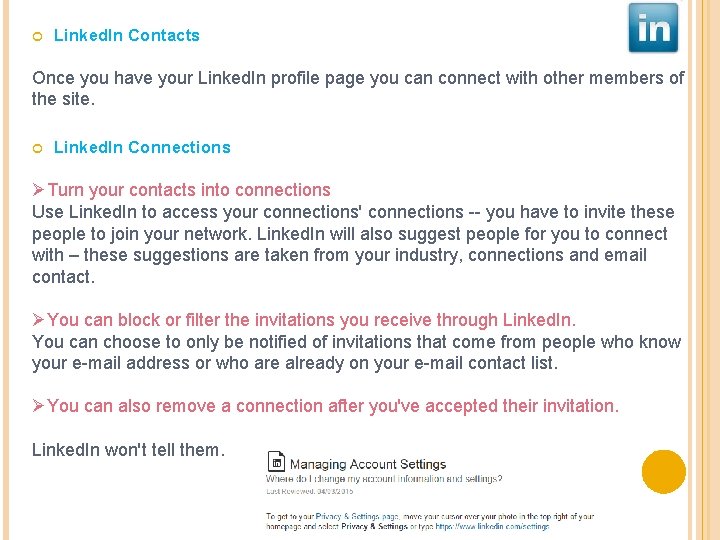  Linked. In Contacts Once you have your Linked. In profile page you can