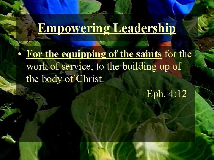 Empowering Leadership • For the equipping of the saints for the work of service,