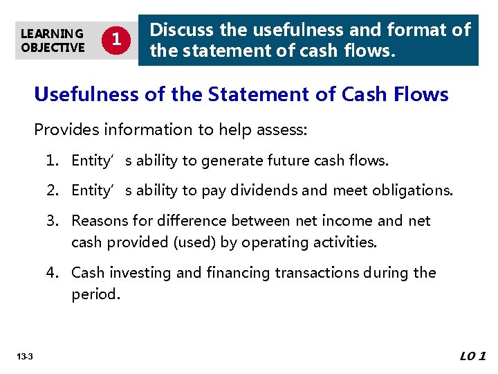 LEARNING OBJECTIVE 1 Discuss the usefulness and format of the statement of cash flows.