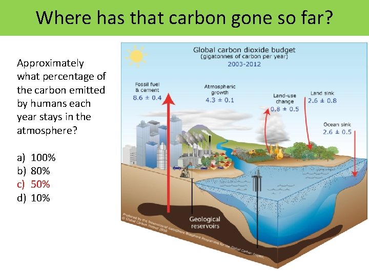 Where has that carbon gone so far? Approximately what percentage of the carbon emitted
