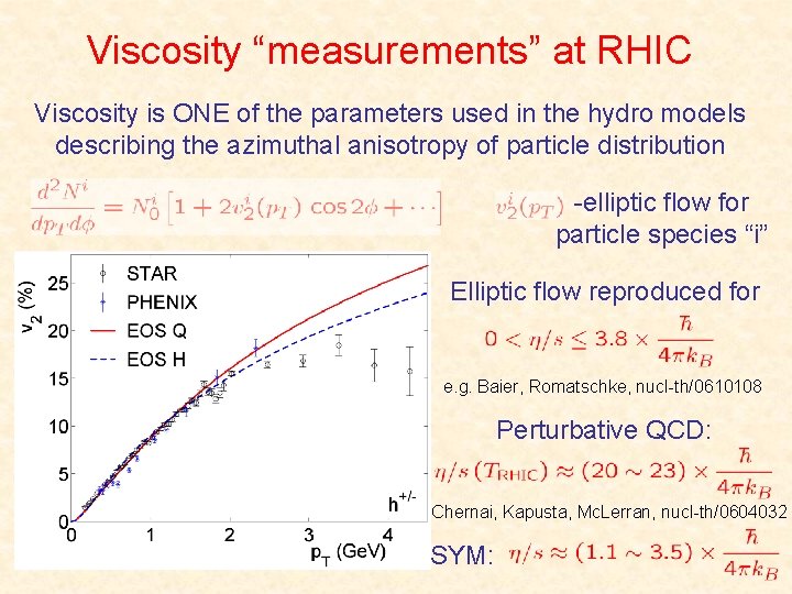 Viscosity “measurements” at RHIC Viscosity is ONE of the parameters used in the hydro