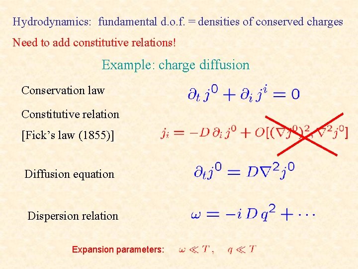 Hydrodynamics: fundamental d. o. f. = densities of conserved charges Need to add constitutive